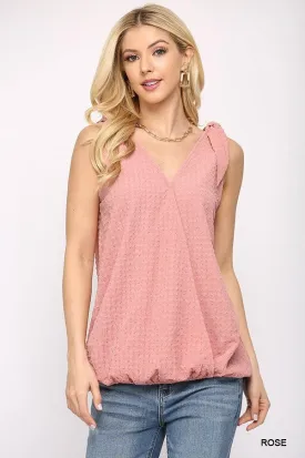Women's Solid Textured And Sleeveless Surplice Top With Shoulder Tie