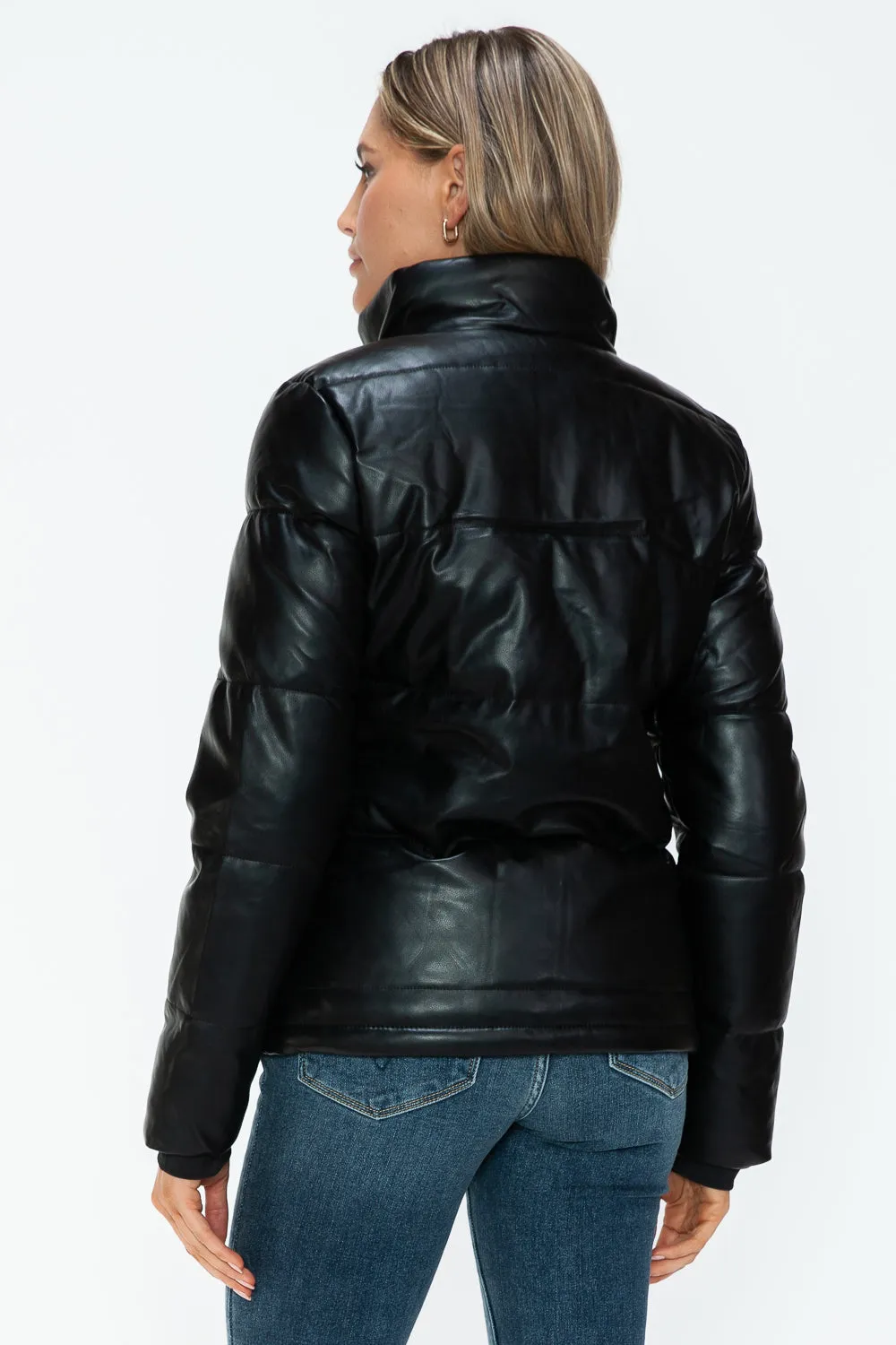YMI Outwear Women Puffer Jacket Black Zip Snap Pocketed Turtleneck Long Sleeve