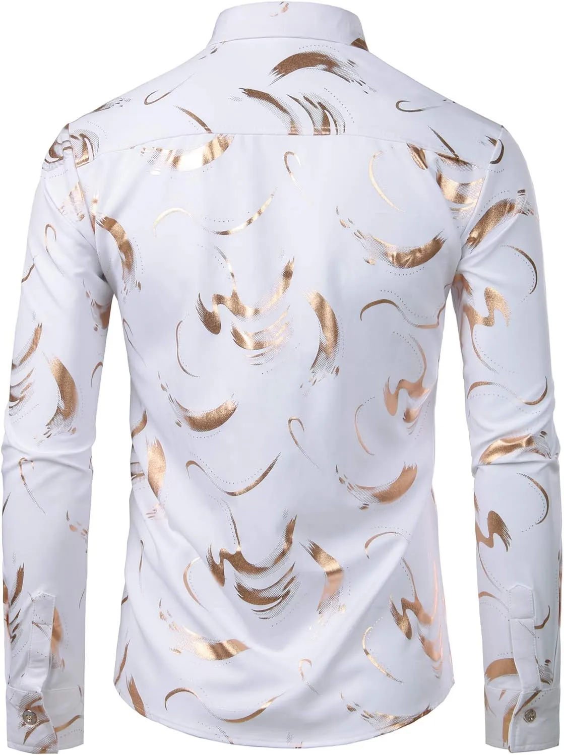 ZEROYAA Men's Hipster Shiny Design Slim Fit Long Sleeve Button Up Party Dress Shirts